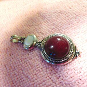 VINTAGE LARGE RED JASPER and MOTHER of PEARL PENDANT